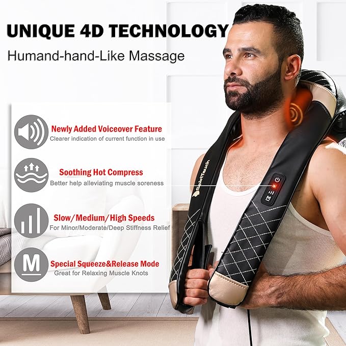 Pro Shiatsu Neck Massager with Heat,4D Heated Neck and Shoulder Massager,Neck Massager for Pain Relief Deep Tissue,Shoulder Massager with Heat, Kneading Massager Machine for Pain Relief - Bloomnest