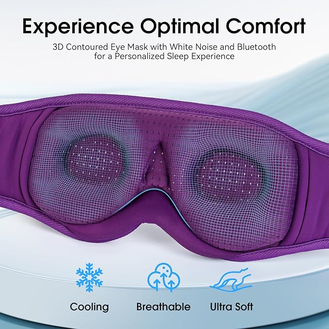 MUSICOZY White Noise Sleep Mask Headphones with 16 Soothing Sounds, Bluetooth Sleep Mask 3D Wireless Music Sleeping Headphones for Side Sleeper - Bloomnest