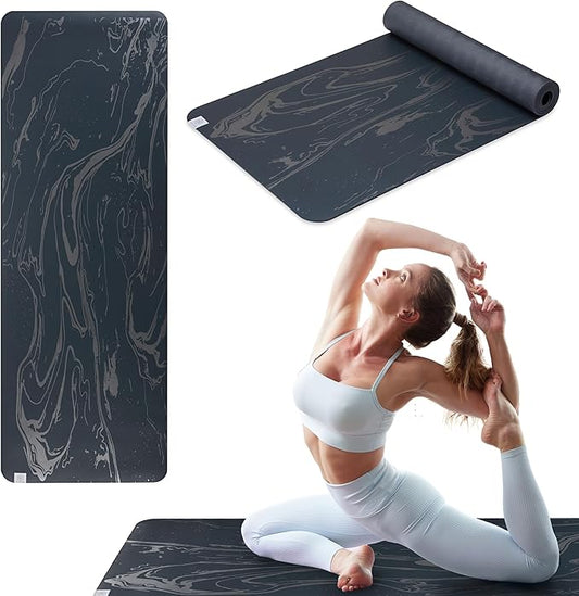 Gaiam Dry-Grip Yoga Mat - 5mm Thick Non-Slip Exercise & Fitness Mat for Standard or Hot Yoga, Pilates and Floor Workouts - Cushioned Support, Non-Slip Coat - 68 x 24 Inches - Bloomnest