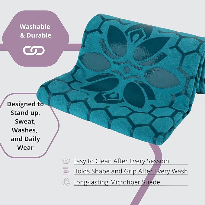 Clever Yoga Hot Yoga Mat Towel – Non-Slip Grip for Hot Yoga, Sweat Absorbent, Honeycomb Silicone Grip, Stays Flat – Ideal for Pilates, Travel, Washable & Lightweight - Turquoise