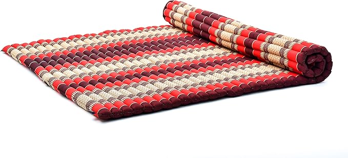Leewadee - Foldable Floor Mattress - Japanese Roll Up Futon -Trifold Tatami Mat- Guest Floor Bed - Camping Mattress - Thai Massage Mat, Kapok Filled, 75 x 57 inches, Red - Bloomnest