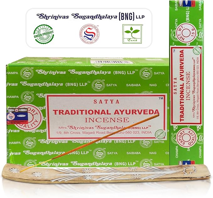 Raajsee Satya Traditional Ayurveda Incense Sticks, Nagchampa 15gmx12 Pack (12 Sets of 15g, 160 Pieces Total) with Raajsee Incense Holder - Bloomnest