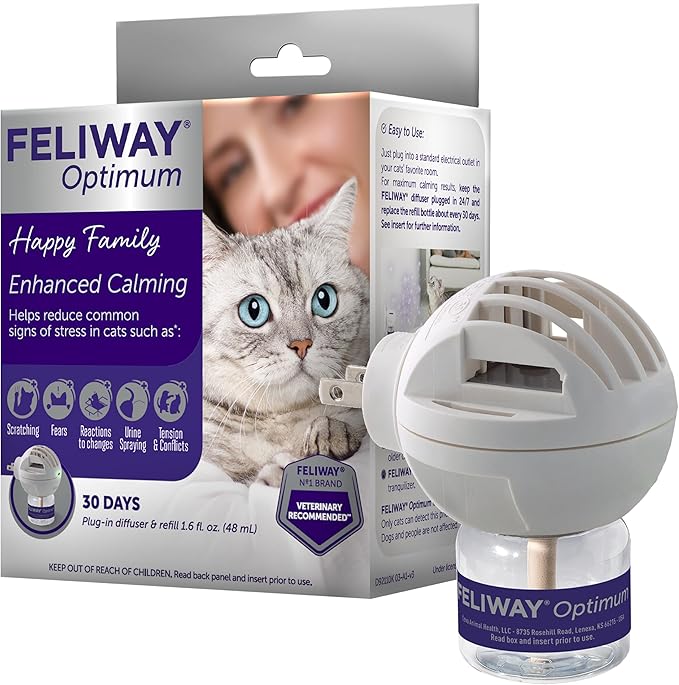 FELIWAY® Optimum 30 Day Cat Calming Plug In Pheromone Diffuser Starter Kit, 48ml - Helps Reduce Common Signs of Stress in Cats & Kittens, Enhanced Calming - Bloomnest