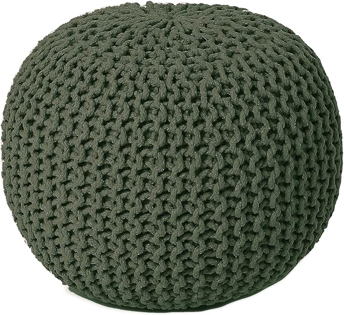 REDEARTH Round Hand Knitted Pouf - Foot Stool Bean Bag Ottoman - Cord Boho Pouffe - Poof Accent Beanbag Footrest for Living Room - Bedroom - Patio - Lounge (19.5"x19.5"x14") - Olive - Bloomnest