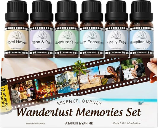 ASAKUKI Hotel Diffuser Oils Set, Hotel Scent Essential Oils for Diffuser, Travel-Inspired Luxury Fragrance Oil Blends,- Hotel Haven, Neon & Rain, Hawaiian Aloha, Warm Encounters, Finally Free - Bloomnest