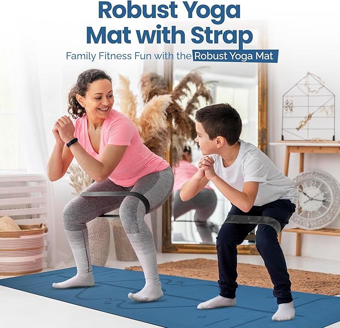 Robust Non-Slip Yoga Mat with Strap, 1/4" Thick TPE Eco-Friendly Workout Mat for Yoga with Position Lines and Texture Surface, Gym Mat for Women, Men, Pilates and Exercises Anti-Tear Sweat-Proof Exercise Mat - Bloomnest