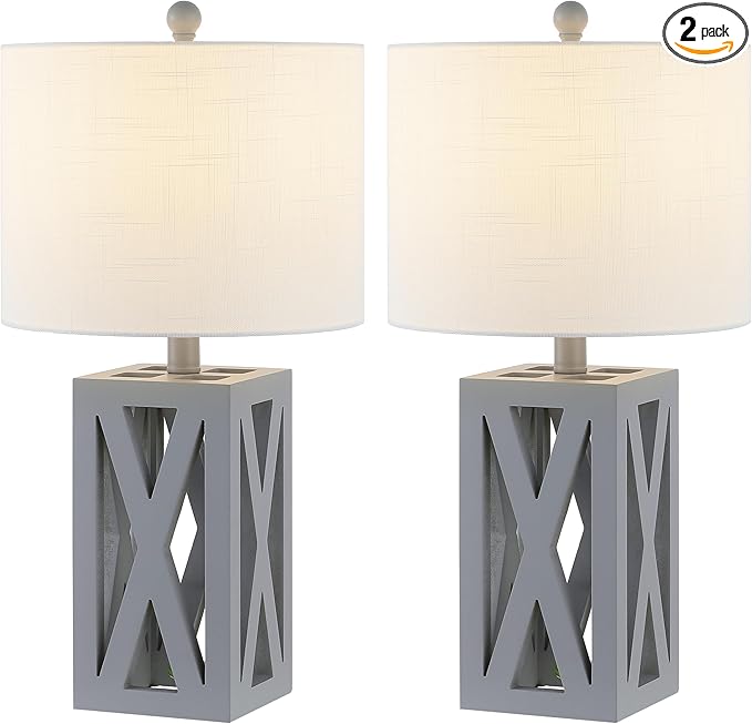 JONATHAN Y JYL1062D-SET2 Stewart 21.5" Wood LED Table Lamp Farmhouse, French Country, Rustic, Bohemian, Bedroom, Living Room, Office, College, Bookcase, Gray (Set of 2) - Bloomnest