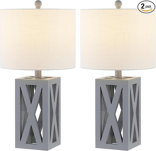 JONATHAN Y JYL1062D-SET2 Stewart 21.5" Wood LED Table Lamp Farmhouse, French Country, Rustic, Bohemian, Bedroom, Living Room, Office, College, Bookcase, Gray (Set of 2) - Bloomnest