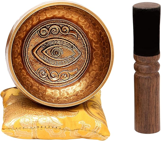 Tibetan Singing Bowl Set with Healing Mantra Engravings — Yoni Meditation Sound Bowl Handcrafted in Nepal — Yoga, Chakra Healing, Stress Relief, Mindfulness