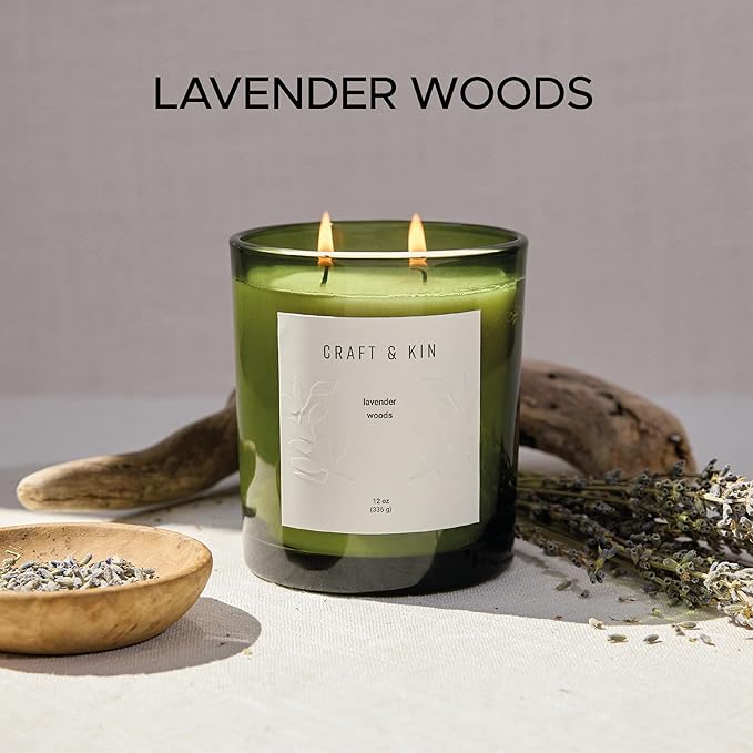 Craft & Kin Lavender Christmas Scented Candles | 12oz Premium Lavender Woods Winter Scented Candles for Men and Women | Holiday Candles Made with Natural Soy | Nature Collection - Bloomnest