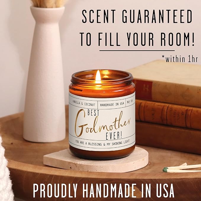 Godmother Gift - 'Best Godmother Ever!' Candle, w/Coconut & Vanilla - Godmother Gifts from Godchild I Godmother Proposal Gift I God Mother Gifts for Women I God Mom I 50Hr Burn, USA Made - Bloomnest
