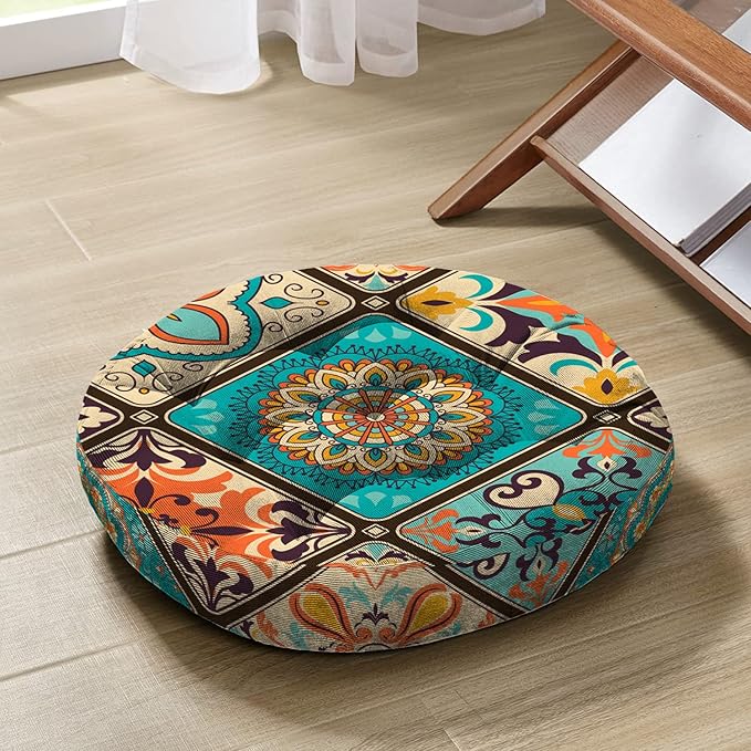 Mandala Meditation Cushion, Boho Meditation Mat, Meditation Pillows for Sitting on Floor, Cushions for Sitting in Home and Outdoor, Round Floor Pillows Cushion Seating for Yoga 22'' X 22'' - Bloomnest