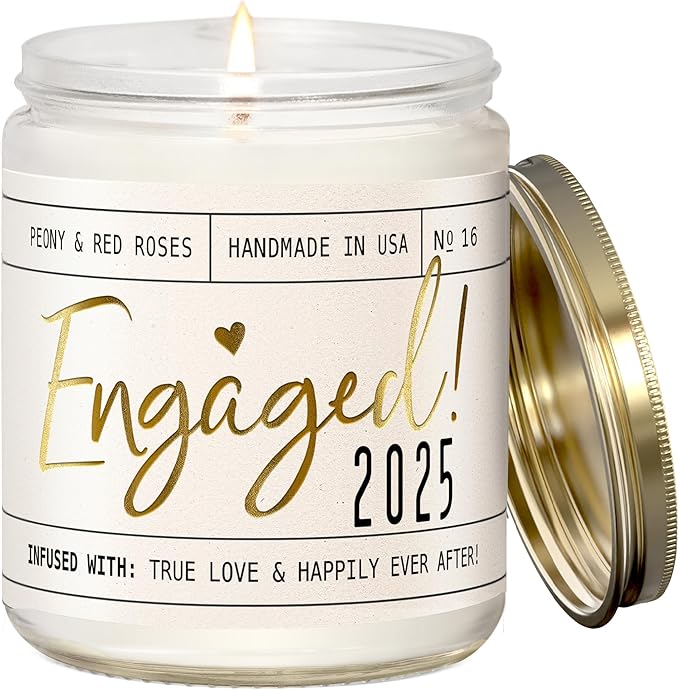 Engagement Gift, Engagement Gifts for Couples -'Engaged 2025' Candle, w/Peony & Rose Wedding Bouquet I Fiance Gifts for Women I Engaged Gift for Her I 50Hr Burn, USA Made - Bloomnest