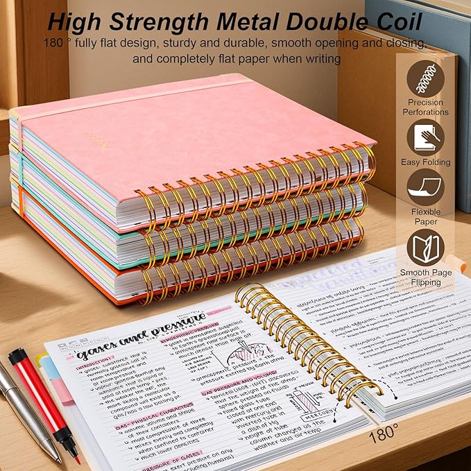 Hardcover Spiral Notebook 8"x10" Journal Notebook with Tabs and Removable Dividers 300 Pages 5 Subject Notebook College Ruled, Faux Leather Spiral Bound Notebook for Women School Work (White) - Bloomnest