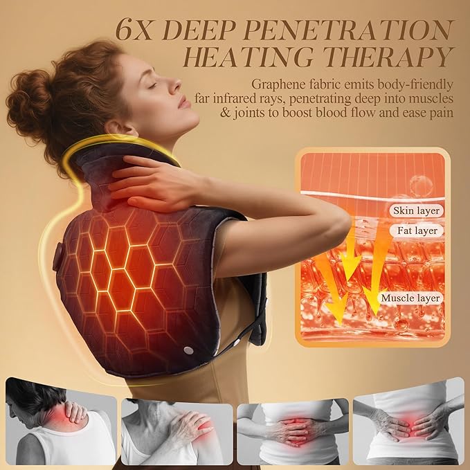 UTK 30s Fast Heating Pad for Neck and Shoulders and Back, 6X Deeper Penetrate, Far Infrared Heated Wrap for Neck and Shoulders Pain Relief, Auto Shut Off, Memory Function, Gifts for Birthday 24"X20" - Bloomnest
