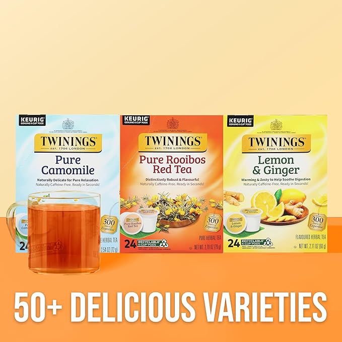 Twinings Pure Rooibos Red Tea K-Cup Pods for Keurig, 24 Count (Pack of 1), Natural, Slightly Sweet Taste, Naturally Caffeine-Free, Enjoy Hot or Iced - Bloomnest