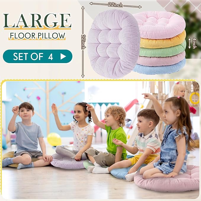 Jerify Round Floor Pillows Cushions 22 x 22 Inch Large Flexible Seating Cushion Classroom Furniture Floor Pillow for Home Daycare Preschool Yoga Meditation Gift (Pastel,6 Pcs) - Bloomnest