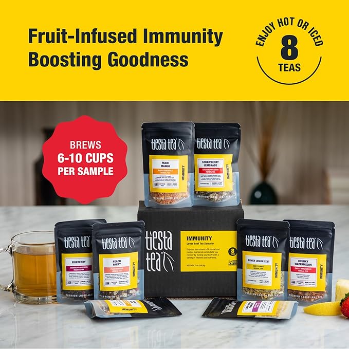 Tiesta Tea - Herbal & Rooibos Tea Sampler Dry Flight Set, Loose Leaf, No Caffeine Blend, Makes Hot & Iced, Assorted Herbal, Rooibos, Fruit Blends & More, 8 Resealable Sample Pouches - Bloomnest