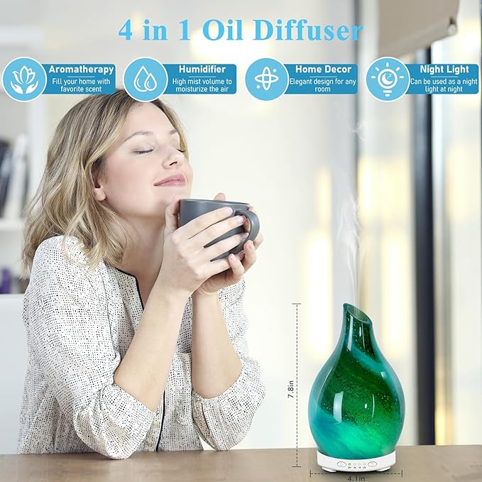 Essential Oil Diffuser 120ML Glass Aromatherapy Diffuser with 4 Timer Settings & 7 Color Changing Lights, Auto Shut-Off, Ultra Quiet Oil Diffuser for Home, Office, Yoga, Spa and Sleeping - Bloomnest