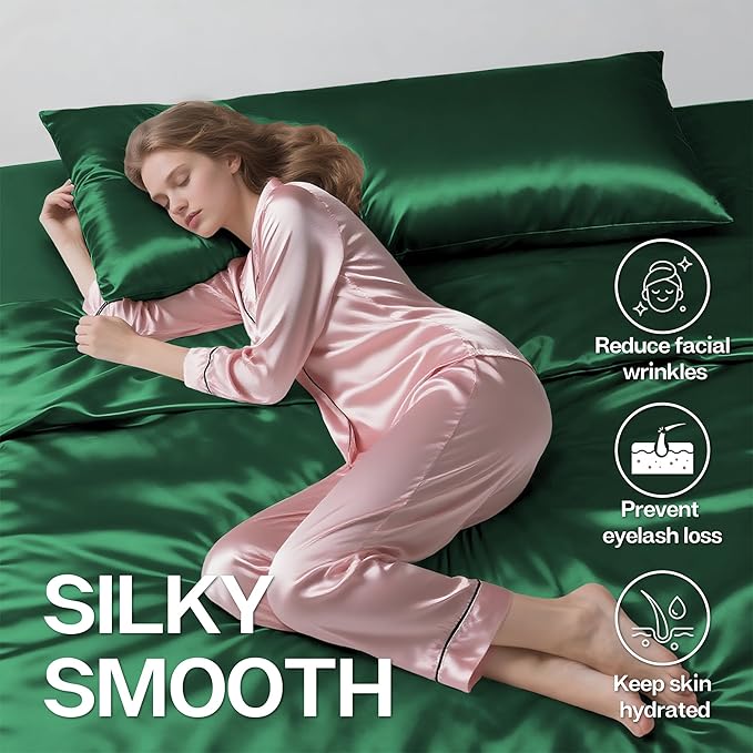 MR&HM Satin Body Pillow Cover, Soft and Breathable Body Pillow Case with Envelope Closure, Cooling and Silky Long Pillowcase for Hair and Skin (20x54, Dark Green) - Bloomnest