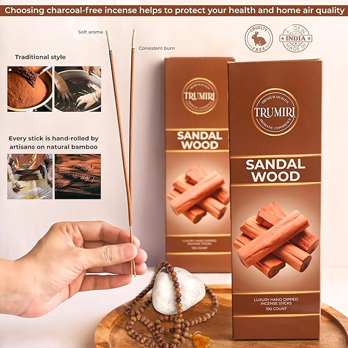 Sandalwood Incense Sticks - Pack of 100 Insence-Sticks - Made with Natural Incienso De Sandalo - Non Toxic Inscents Indian Spiritual Agarbatti Insense