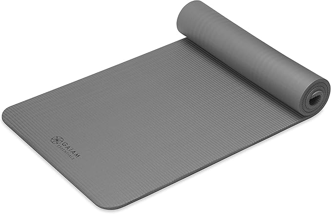 Gaiam Essentials Thick 2/5" (10mm) and Thin 1/4" (6mm) Yoga & Pilates, Fitness & Exercise Mat with Easy-Cinch Carrier Strap