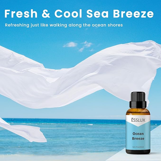Ocean Breeze Fragrance Oil - ESSLUX Essential Oils for Diffuser, Candle Soap Making Clean Fresh Scents, Aromatherapy Scented Massage, Perfume for Humidifier Home Fragrance, 1 fl oz - Bloomnest