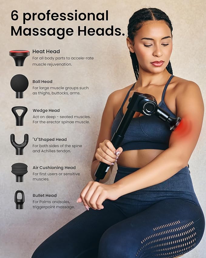 NAPRE Massage Gun with Heat,Deep Tissue Handheld Percussion Back Massager for Muscle/Neck/Body Pain Relief with Long Extension Retractable Handle,32-Speeds,Foldable,5 Adjustable Angles,with Carry Case - Bloomnest