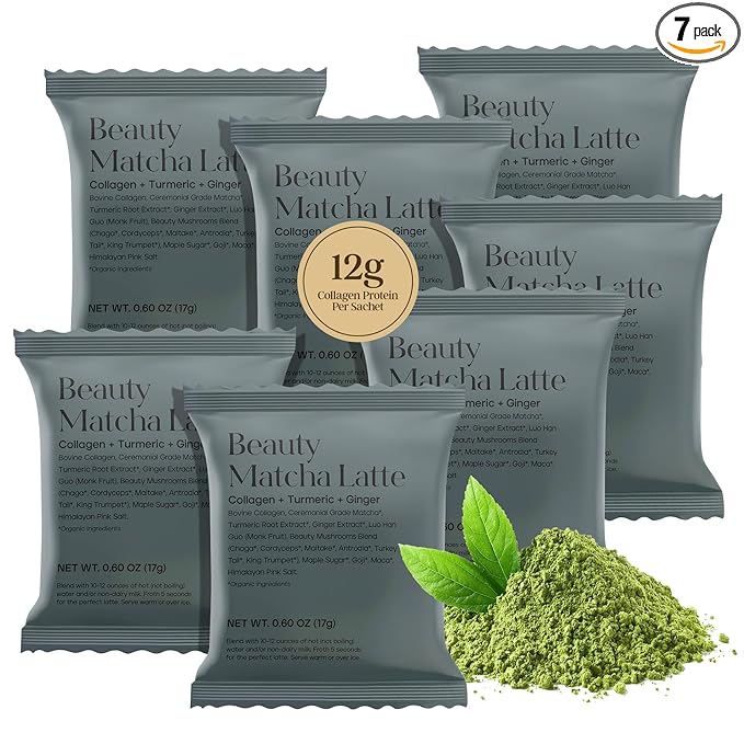 Kroma’s Beauty Matcha Latte Powder 0.60 Oz, 17g, 7 Servings – Collagen Ceremonial Grade Matcha Green Tea with Protein for Glowing Skin & Hair Support w/ Bovine Collagen, Ginger & Turmeric - Premium Matcha Powder w/ Adaptogenic Mushrooms - Bloomnest