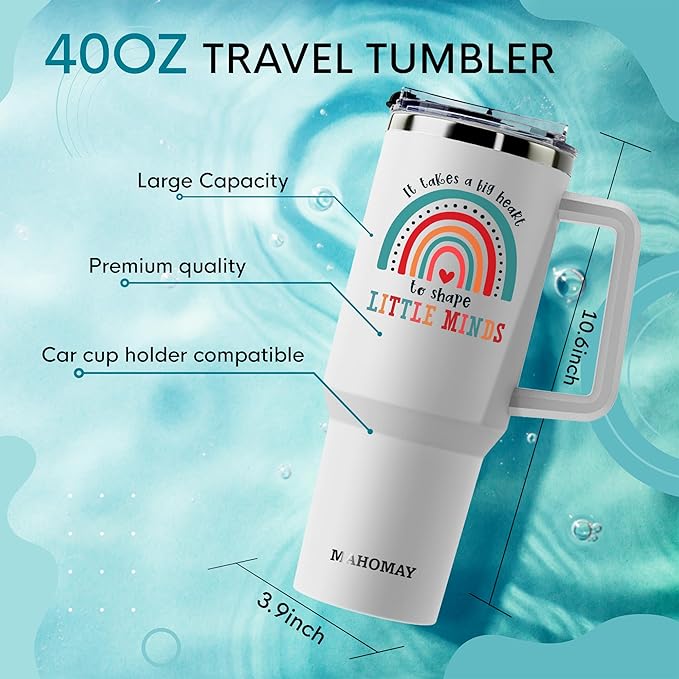 Insulated Teacher Coffee Mug - 40oz Stainless Steel Tumbler with Handle - Perfect for Christmas or Teacher Appreciation Gifts - Bloomnest