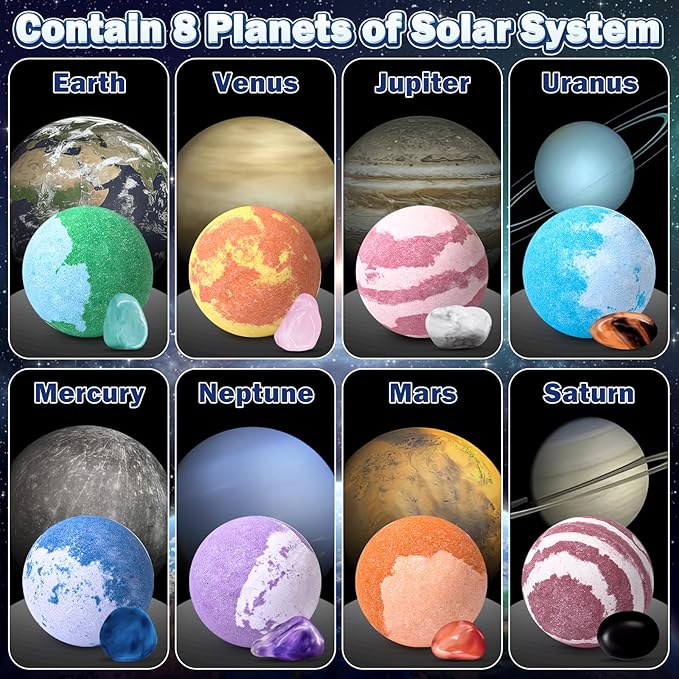 Galaxy Bath Bombs for Kids with Surprise Inside Space Toys, 8 Pack Planet Bath Bombs with Solar System Gemstones Organic Bubble Bath Fizzies Birthday Christmas Gifts for Boys Girls - Bloomnest