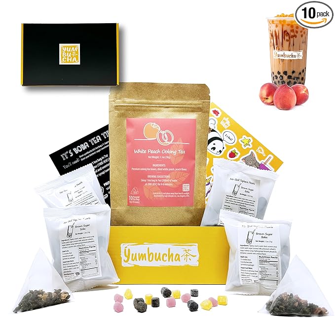 YUMBUCHA Boba Kit Set - DIY Tea Making Kit With White Peach Oolong & Tapioca Pearls - Create 10 Delightful Drinks - Exquisite Loose Leaf Teabags Included - Gift Set for Tea Lovers - Bloomnest