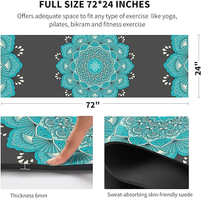 nuveti Yoga Mat Print Extra Thick TPE Non Slip Fitness Exercise Mat with Carrying Bag,72"x24" Extra Thick 6MM Exercise & Workout Mat for Yoga, Pilates Fitness and Floor Exercises - Bloomnest