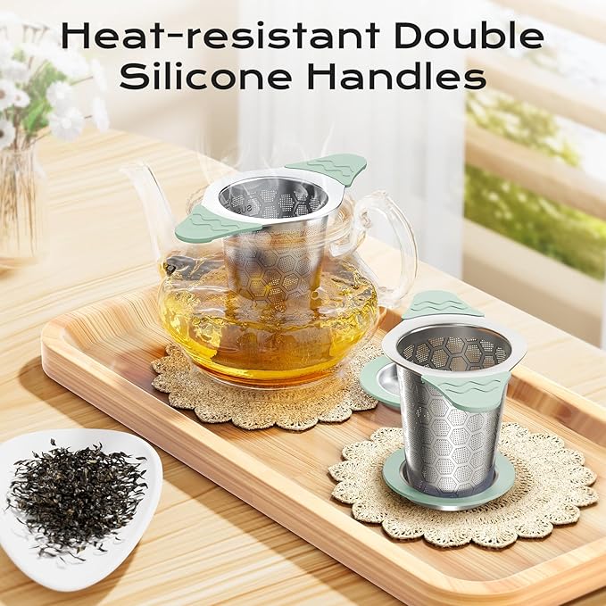 Tea Infuser for Loose Leaf Tea,18/8 Stainless Steel Tea Infuser with Heat Proof Silicone Handles,Extra Fine Mesh Tea Strainers Filter Fine Tea Leaves Effectively,Fits TeaPots/Mugs-4Pack - Bloomnest