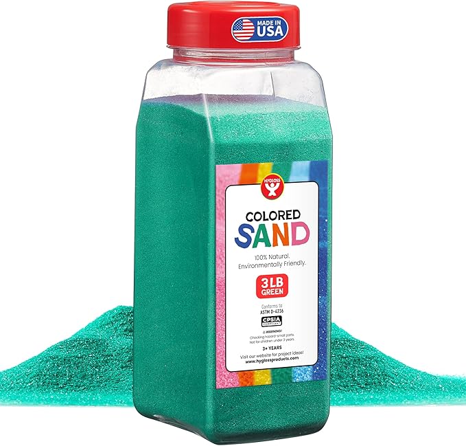 Hygloss Colored Sand for Crafts – 3 lb Bottle, Green – Vibrant Colorful Fine Sensory Play Sand Art Kits for Kids – Classroom Activities for Children 3 4 5 6 7 8 9 10 11 12 – Safe for Ages 3+ - Bloomnest