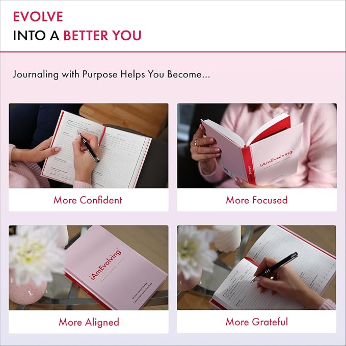 iAmEvolving Journal – Guided Gratitude & Goal Planner with Habit Tracker, Mindfulness Prompts & Daily Reflection | Undated 6-Month Self-Care & Wellness Notebook for Personal Growth (Misty Rose) - Bloomnest