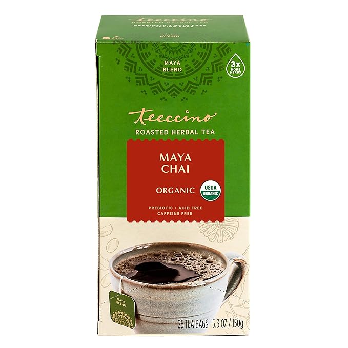 Teeccino Maya Chai Herbal Tea - Rich & Roasted Herbal Tea That's Caffeine Free & Prebiotic for Natural Energy, 25 Tea Bags - Bloomnest