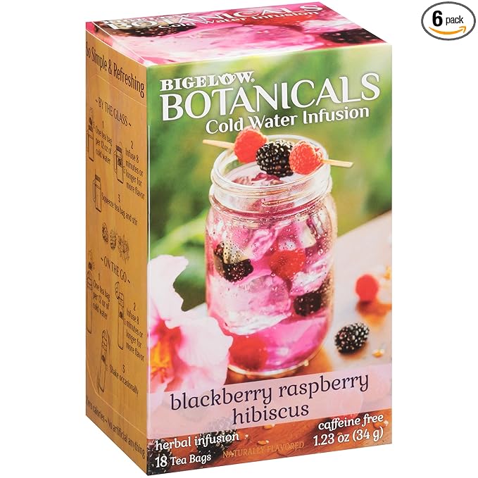Bigelow Botanicals Cold Water Infusion Blackberry Raspberry Hibiscus Herbal Tea, Caffeine Free Tea with Blackberry and Raspberry Flavor, 18 Count Box (Pack of 6), 108 Total Tea Bags - Bloomnest