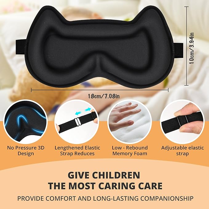 3D Kids Sleep Eye Mask: 3D Contoured Cup Sleeping Masks, Blindfold Sleep Eye Cover with Adjustable Strap, Memory Foam Lightweight Night Eyeshade for Boys Girls Teens (Orange) - Bloomnest