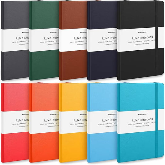 Huhuhero 10 Colors Lined Journal Notebook, A5 Hardcover Notebooks for Work, 120GSM Thick Paper, 128 Pages College Ruled Notebook for Writing Business Journaling, 5"×8.25" - Bloomnest