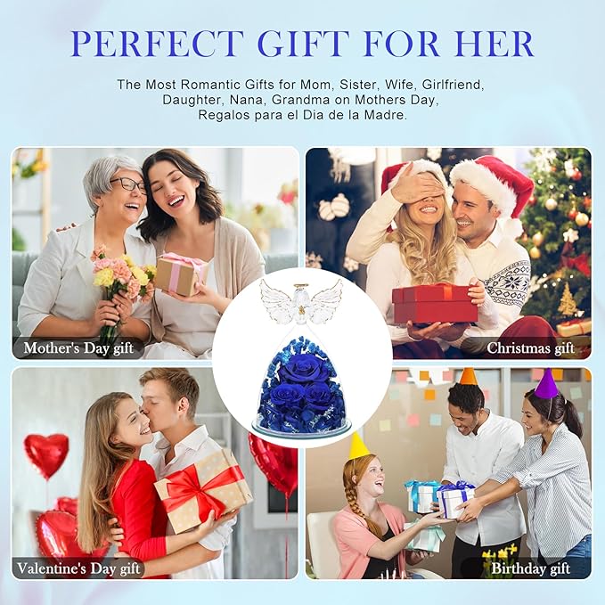 Valentines Day Gifts for Her Preserved Flower Rose Gifts for Women, Forever Eternal Fresh Flowers in Glass Angel Figurines Flowers for Delivery for Grandma Mom Sister Her Wife on Mothers Day Birthday - Bloomnest