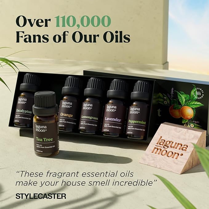 Lagunamoon Essential Oils Set - Top 6 Blends for Diffusers, Home Care, Candle Making Scents, Fragrance, Aromatherapy, Humidifiers, Gifts - Peppermint, Tea Tree, Lavender, Eucalyptus, Orange (10mL) - Bloomnest