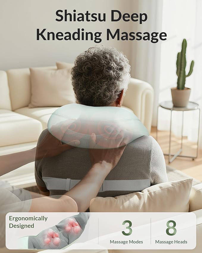 Cordless Neck Massager for Pain Relief Deep Tissue, Shiatsu Neck Back Massager Rechargeable Portable Kneading Shoulder Massage for Body Muscle Pain Relief, Gifts for Mom Dad Lovers