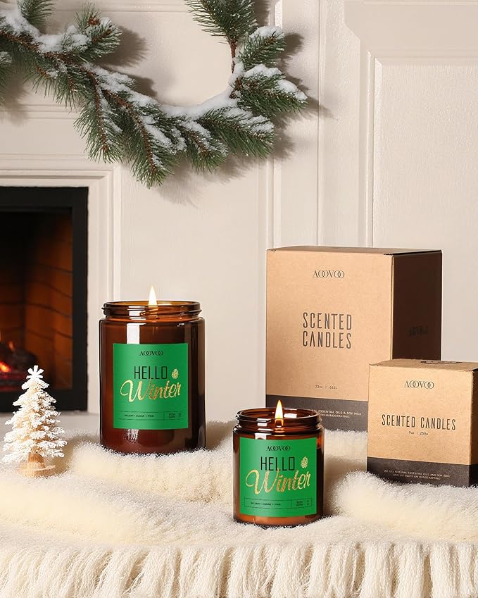 AOOVOO Hello Winter Candle - Large Pine Scented Soy Wax Aromatherapy Candles, 22oz - Bloomnest