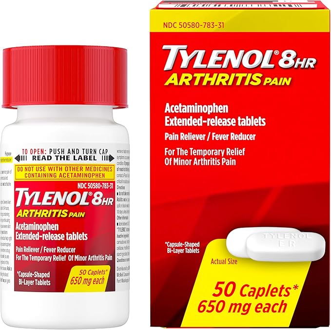 Tylenol 8 Hour Arthritis Pain Relief Extended-Release Tablets, 650 mg Acetaminophen, Joint Pain Reliever & Fever Reducer Medicine, Oral Pain Reliever for Arthritis & Joint Pain, 50 Count - Bloomnest