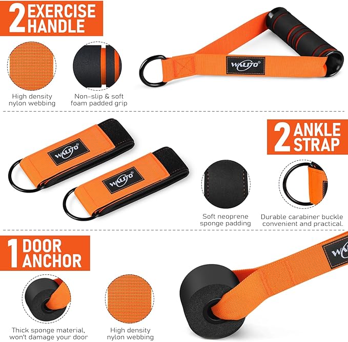 WALITO Resistance Bands Set - Exercise Bands with Handles, Door Anchor, Legs Ankle Straps, for Heavy Resistance Training, Physical Therapy, Muscle Training, Yoga, Home Workouts, Gym - Bloomnest