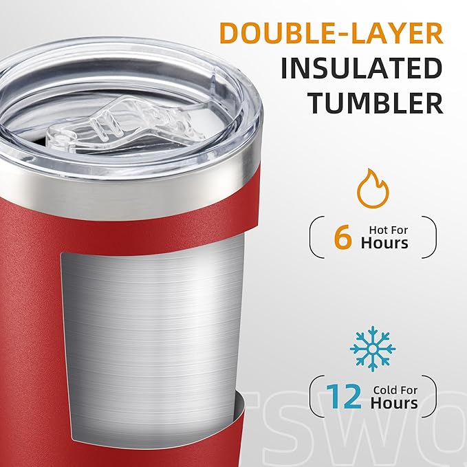 20 oz Tumbler Bulk with Lid Stainless Steel Insulated Tumblers Double Wall Vacuum Coffee Mug Powder Coated Tumbler Cups for Cold and Hot Drinks, Wine Red, 6 pack - Bloomnest