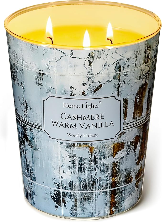 HomeLights Scented Candles for Women & Men, 34oz Candle Jars Aromatherapy 3-Wick Candle, Ideal for Industrial Chic Home Decor and Gifts, Cashmere Warm Vanilla - Bloomnest