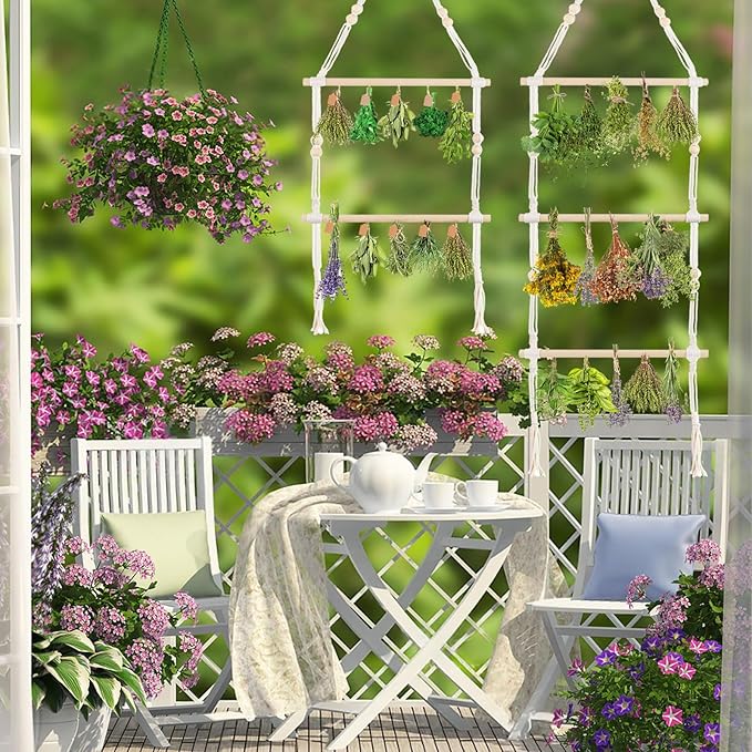 2 Pack Herb Drying Rack Flower Drying with 100 Brown Gift Tags and 160ft Natural Jute Twine, Hanging Herb Dryer Rack Drying Herb Dryer Rack(2 Tier and 3 Tier) - Bloomnest