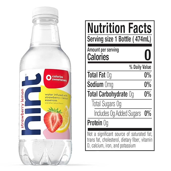 Hint Fruit-Infused Bottled Water, Strawberry Lemon - Sugar Free Flavored Water with Zero Calories, Natural Fruit Essences, and No Artificial Sweeteners - 16 Fl Oz (Pack of 12) - Bloomnest